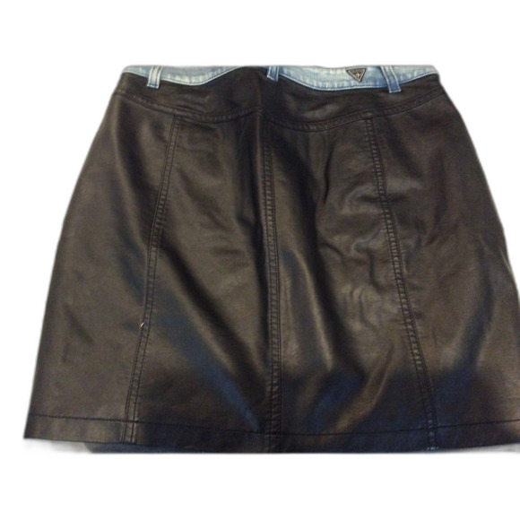 Guess LA Faux Leather Denim Mini Skirt 8 Tarra/Rebel Moto High rise - Picture 2 of 5